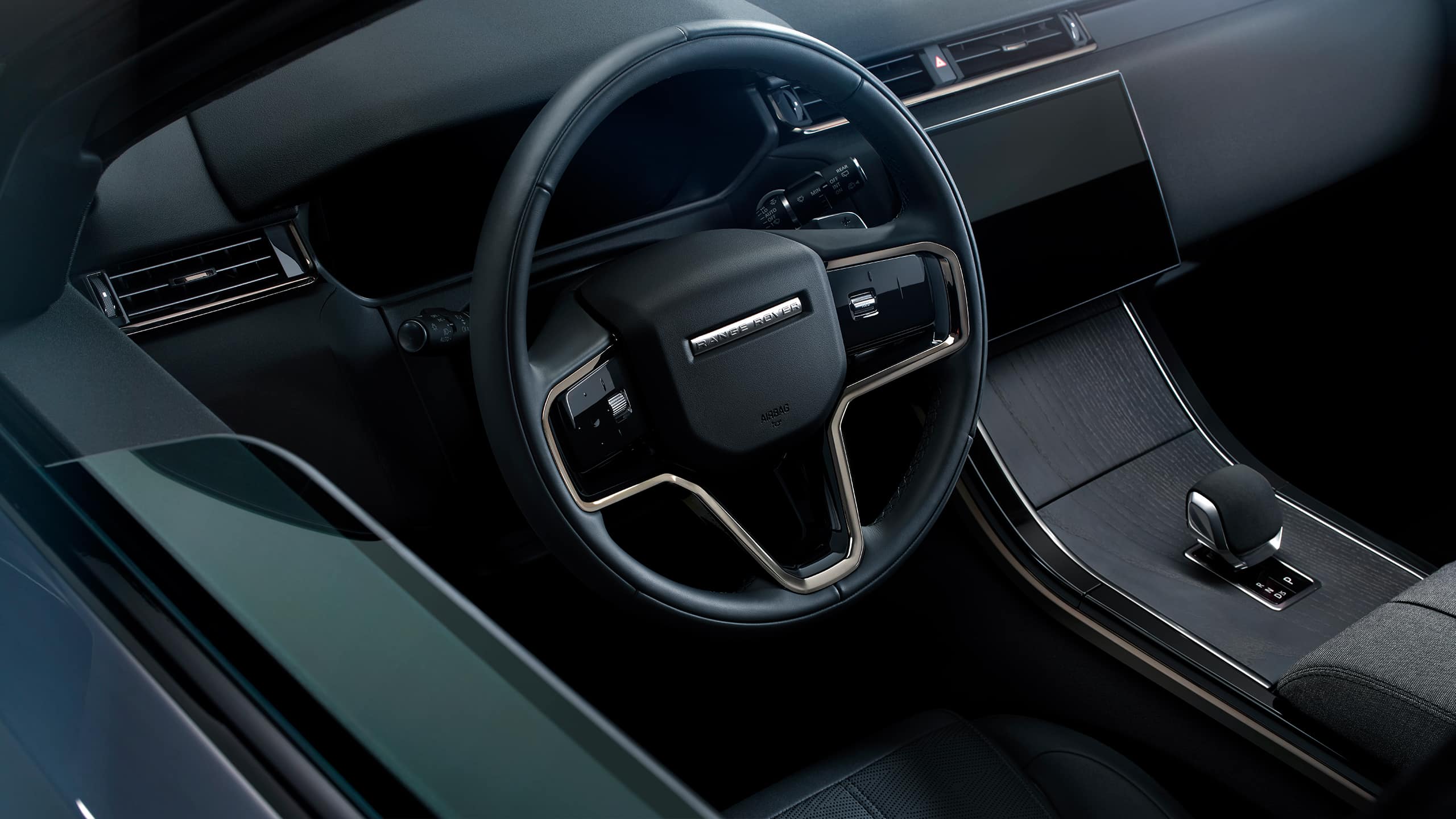 Interior steering wheel of Range Rover Velar