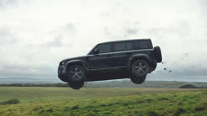 Defender 007 James Bond Edition does a jump